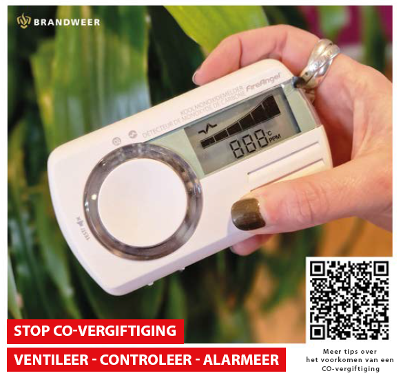 Stop CO-vergiftiging, ventileer - controleer - alarmeer