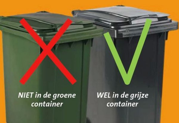 Niet in de groene container, wel in de kruize container